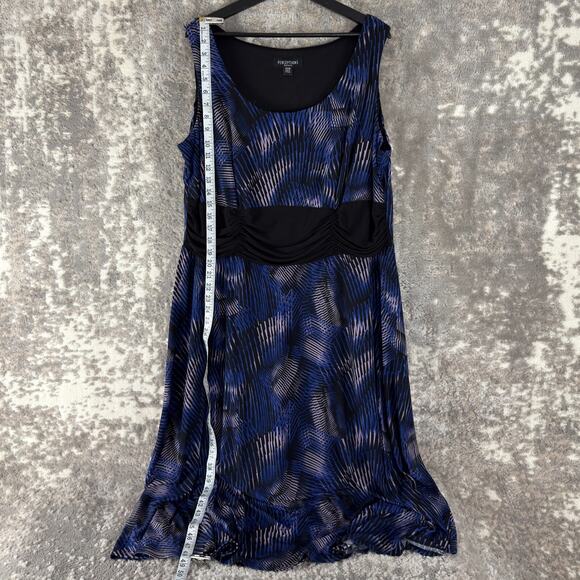 Perceptions Plus Size 22W Abstract Midi Shift Dress Blue Sleeveless Scoop Neck - Picture 2 of 9